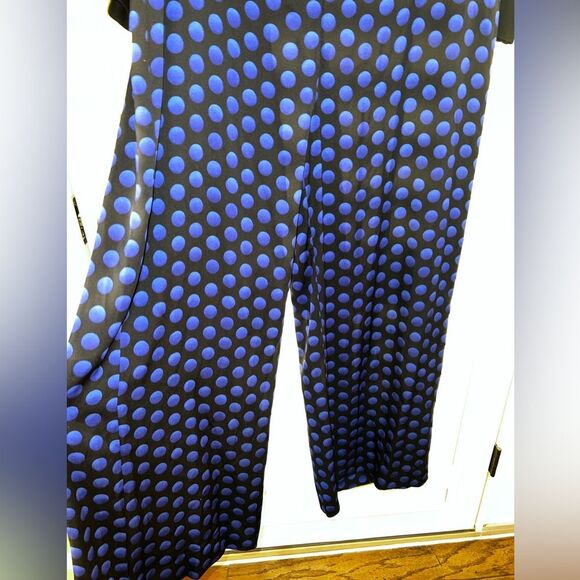 Diane Von Furstenberg Polka Dot Silk Wide Leg Jumpsuit Blue Black Sheer 14 NWT - Picture 6 of 15